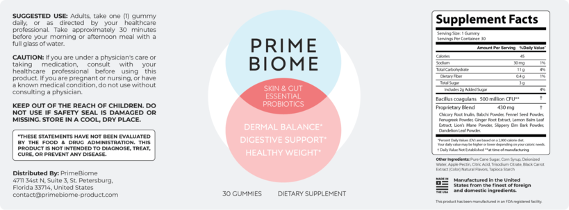 PrimeBiome Supplement Facts